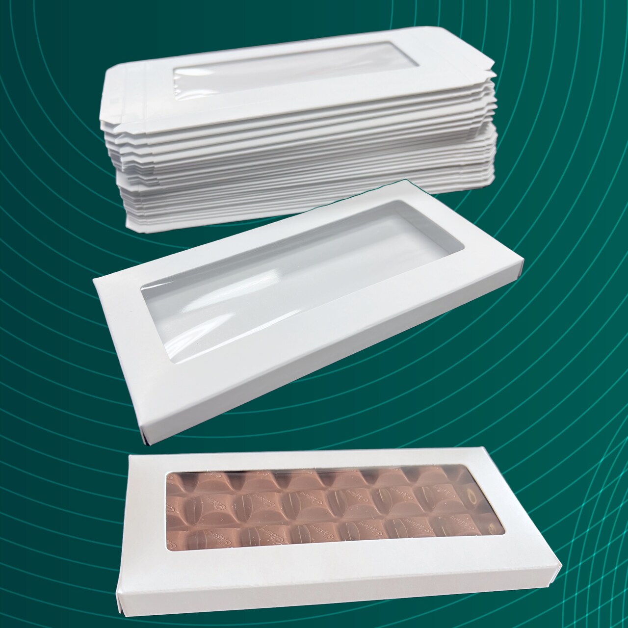 Made in USA - 25-50 Boxes - Chocolate Bar Boxes - Fillable (empty) White with Clear Cello Window - Food Safe